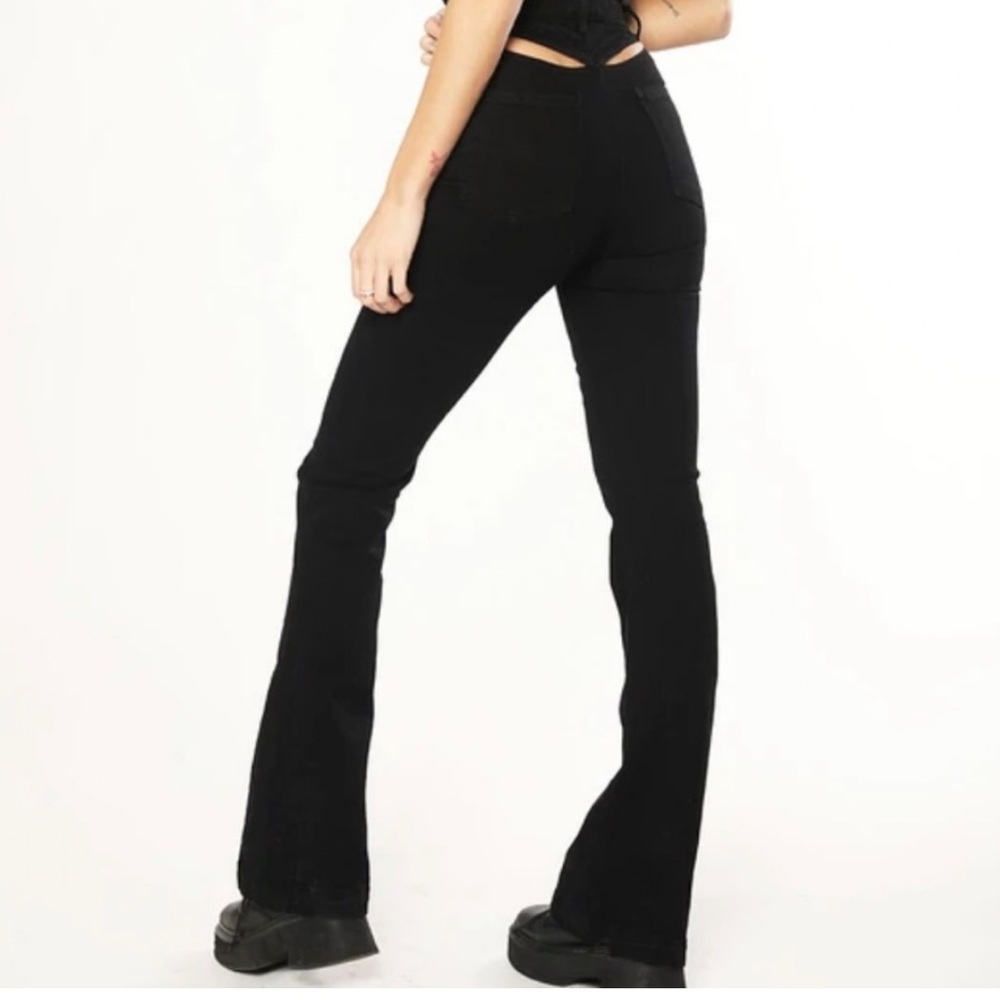 REVICE Black Denim Avalon Flare Jeans High Rise Cut Out